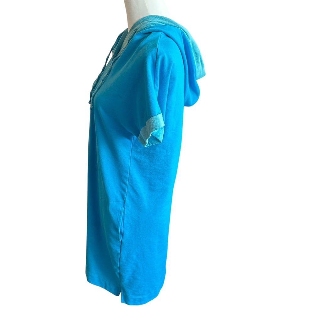 Chico's Dress Medium (Chicos Size 1) Blue Hooded Lounge Coastal Casual Pockets - Picture 2 of 8